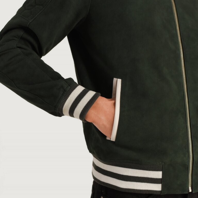 Mens Pascal Green Suede Varsity Jacket Close-Up-9-1704185892625